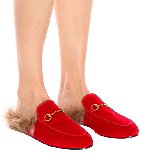 gucci red fur slippers|Gucci slippers for women.